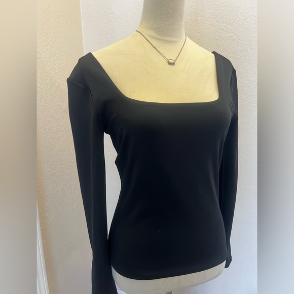 NWT EXPRESS Body Contour High Compression Square Neck Long Sleeve Top, Blk, Med - Picture 5 of 11